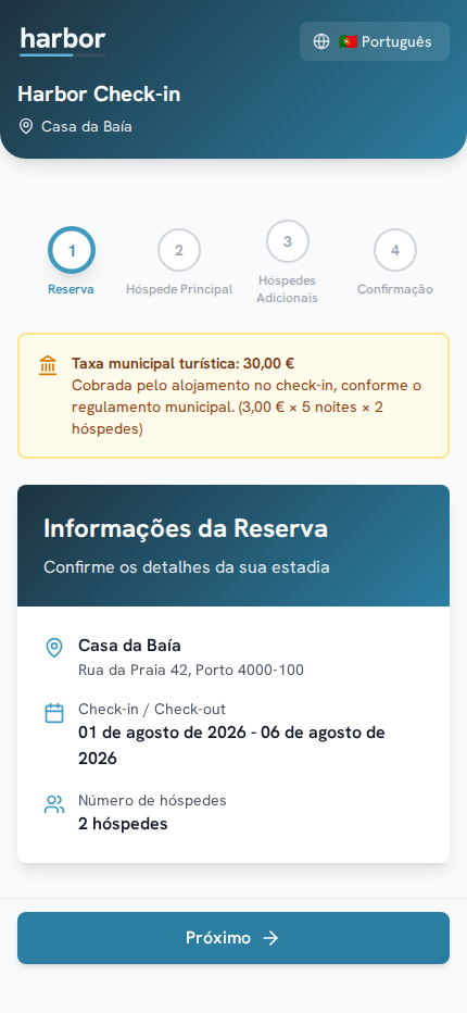 O check-in como o hóspede o vê no telemóvel